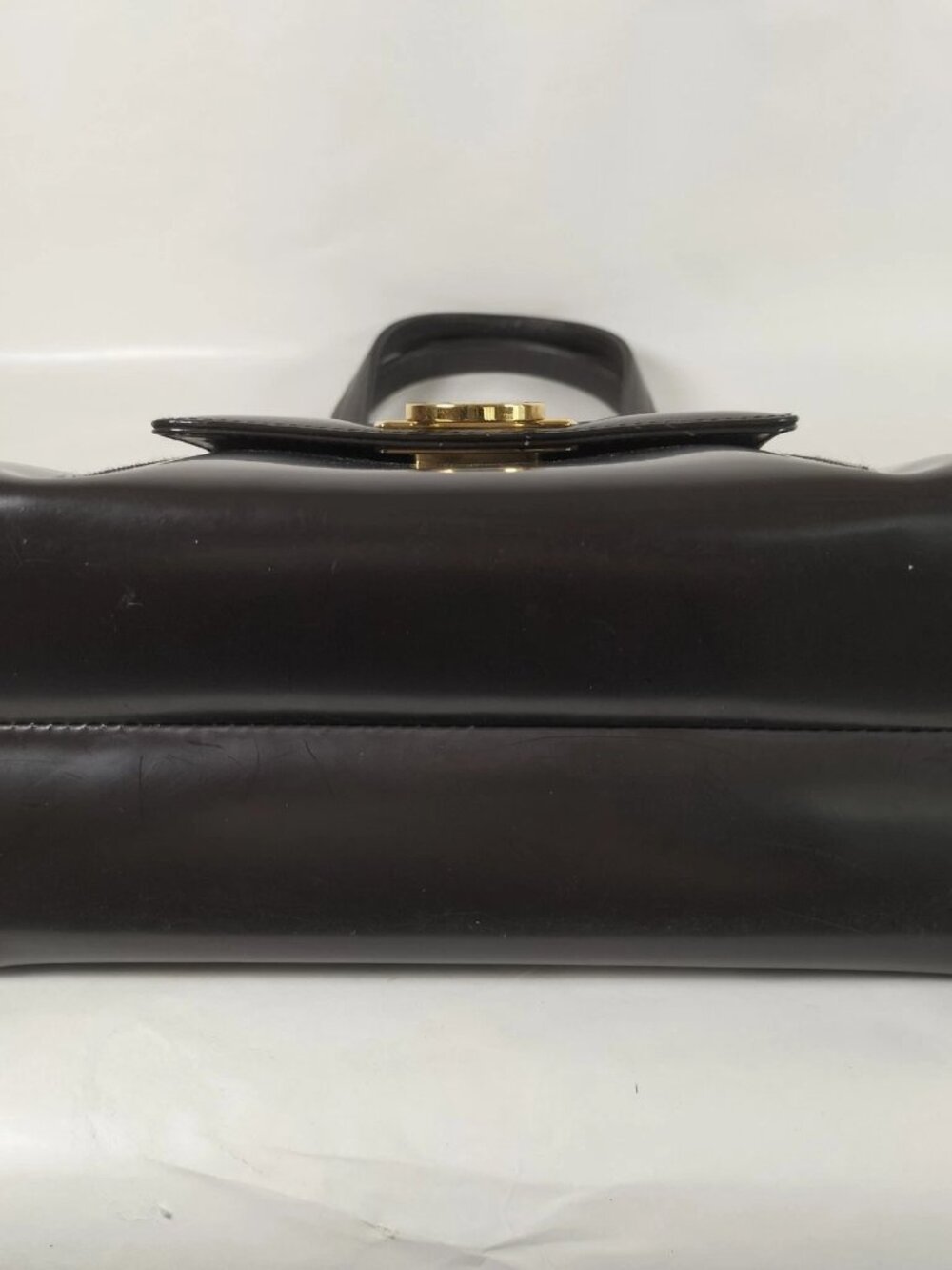 Salvatore Ferragamo Gancini Gold Hardware Double Top Handle Bag Dark Brown - Picture 7 of 10